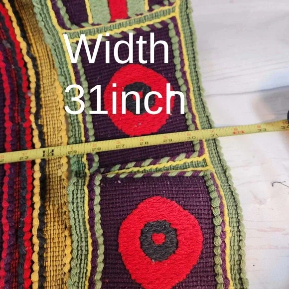 Wall Hanging Multicolor Woven Textile Bell Detail Bohemian